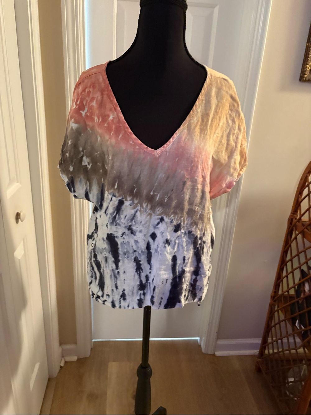 XCVI Short Sleeve Tie-Dye Tee in Pink, Tan & Black